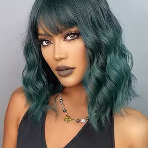 Green Water Wave Bob Wig with Bangs