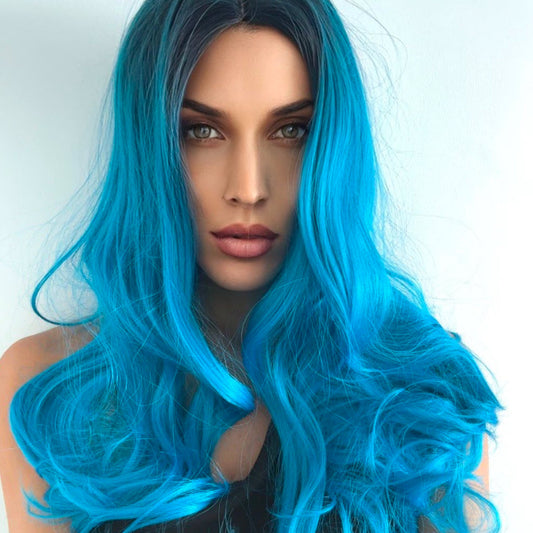 Ocean Blue Wavy Synthetic Wig